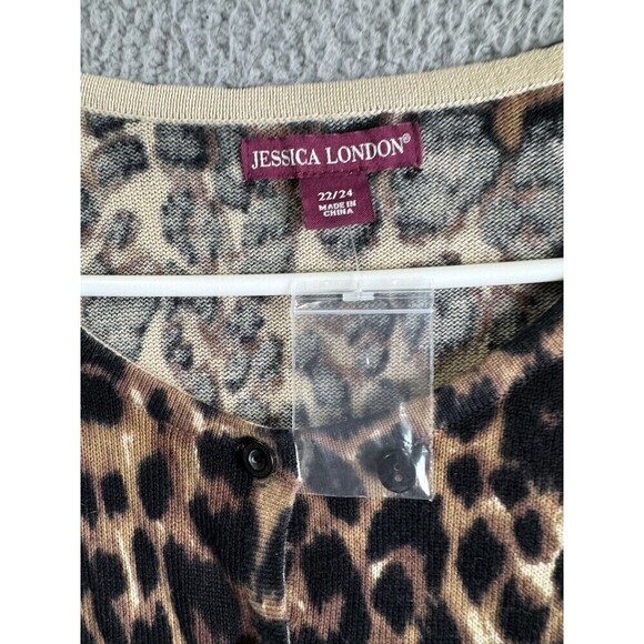 Jessica London Cardigan Womens 22/24 Brown Black Animal Print Button Down Stop - Picture 2 of 10